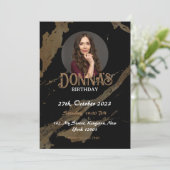 Black Gold Photographic Birthday Party Invitation Kaart (Staand voorkant)