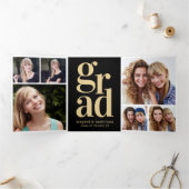 Black Gold Photos Graduation Party Drieluik Uitnodiging (Binnen)