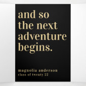 Black Gold Photos Graduation Party Next Adventure Drieluik Uitnodiging (Binnenkant midden)