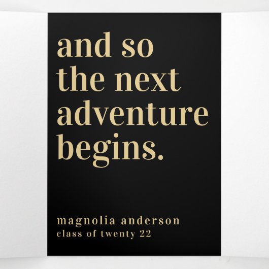 Black Gold Photos Graduation Party Next Adventure Drieluik Uitnodiging (Binnenkant midden)