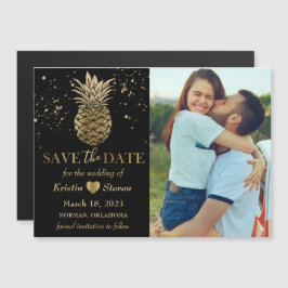 Black Gold Pineapple Photo Save the Date Magnet