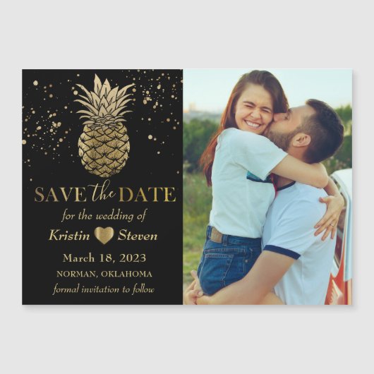 Black Gold Pineapple Photo Save the Date Magnet (Voorkant)