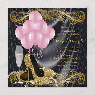 Black Gold Pink Birthday Party Hollywood Glamour Kaart