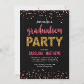 Black Gold Pink Confetti Graduation Party Invite Kaart (Voorkant)