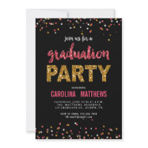 Black Gold Pink Confetti Graduation Party Invite