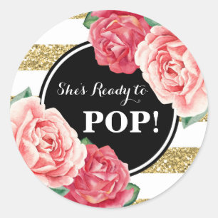 Black Gold Pink Floral Baby shower gereed voor Pop Ronde Sticker