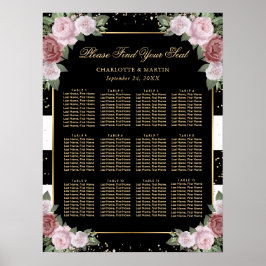 Black Gold Pink Floral Wedding Seating Chart 12 Poster