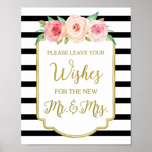 Black Gold Pink Waterverf Floral Guest Book Sign Poster (Voorkant)