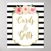 Black Gold Pink Waterverf Floral Kaart Gifts Sign Poster (Voorkant)