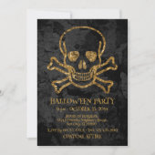 Black Gold Pirate Skull en Botten Halloween Party Notitiekaartje (Voorkant)