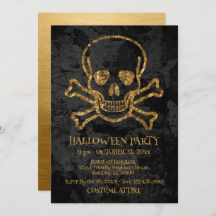 Black Gold Pirate Skull en Botten Halloween Party Notitiekaartje
