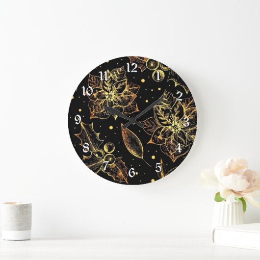 Black & Gold Poinsettias & Holly Grote Klok (Huis)