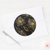 Black & Gold Poinsettias & Holly Ronde Sticker (Envelop)
