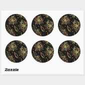 Black & Gold Poinsettias & Holly Ronde Sticker (Vel)
