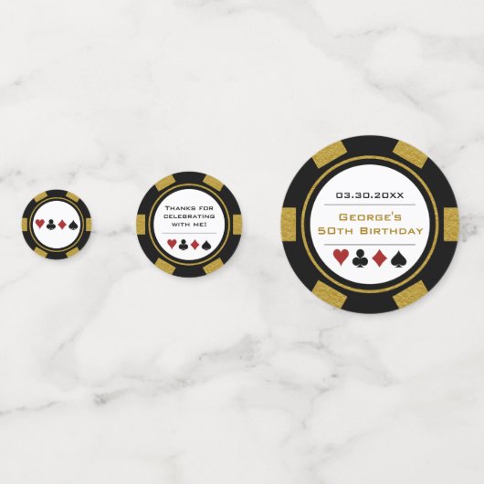 Black Gold Poker Chip Las Vegas Birthday Confetti (Voorkanten)
