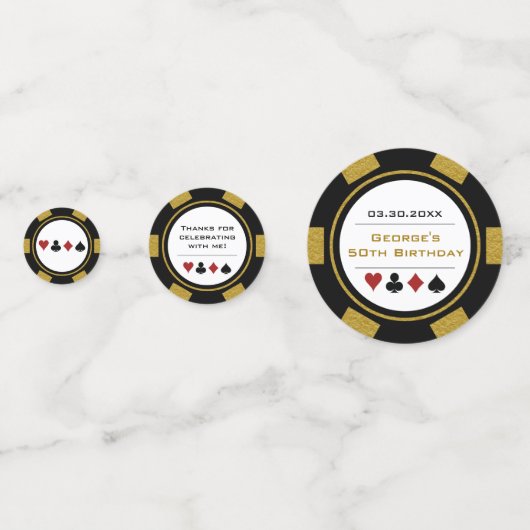 Black Gold Poker Chip Las Vegas Birthday Confetti (Achterkanten)