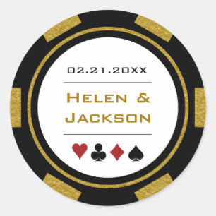 Black Gold Poker Chip Las Vegas Casino Wedding Ronde Sticker