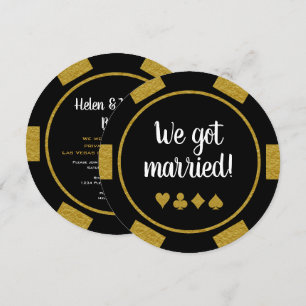 Black Gold Poker Chip Las Vegas Wedding Eloped Kaart