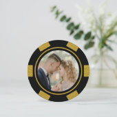 Black Gold Poker Chip Wedding Eloped Party Kaart (Staand voorkant)