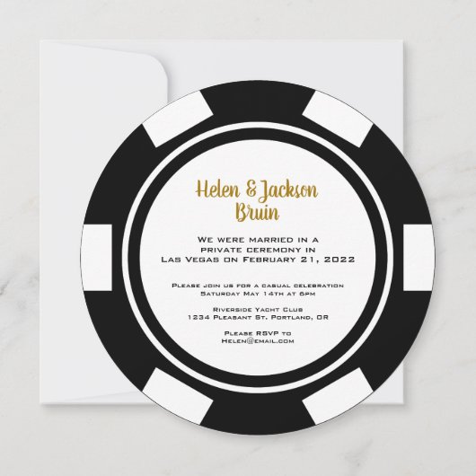 Black Gold Poker Chip Wedding Eloped Party Kaart (Achterkant)