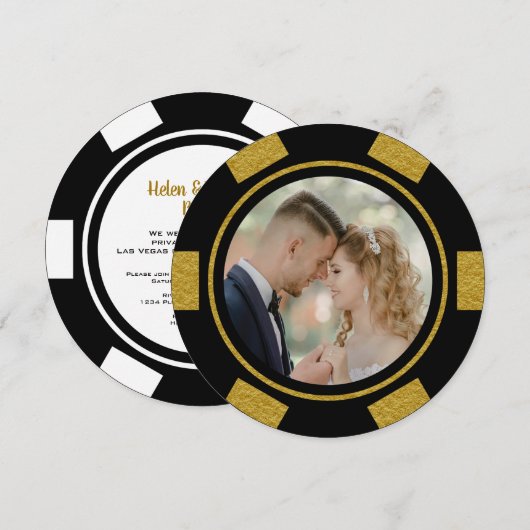 Black Gold Poker Chip Wedding Eloped Party Kaart (Voorkant / Achterkant)