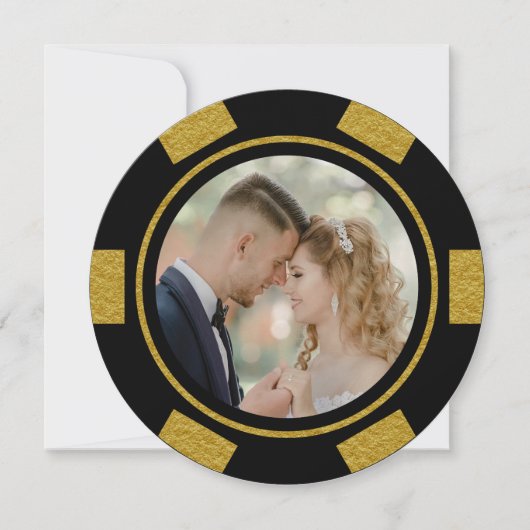 Black Gold Poker Chip Wedding Eloped Party Kaart (Voorkant)