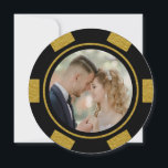 Black Gold Poker Chip Wedding Eloped Party Kaart<br><div class="desc">Daag je vrienden en familie door hen deze zwarte en gouden pokerchip te sturen,  trouwfoto-onthullingen en partijuitnodigingen. Ze wachten vol ongeduld om bij je te zijn op deze leuke viering.</div>
