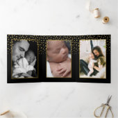 Black & Gold Polka Dot, 3 Foto Collage Baby Birth Drieluik Aankondiging (Binnen)