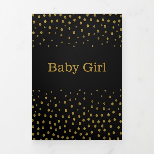 Black & Gold Polka Dot, 3 Foto Collage Baby Birth Drieluik Aankondiging (Cover)