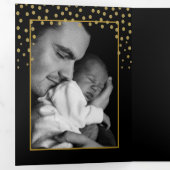 Black & Gold Polka Dot, 3 Foto Collage Baby Birth Drieluik Aankondiging (Binnenzijde eerst)