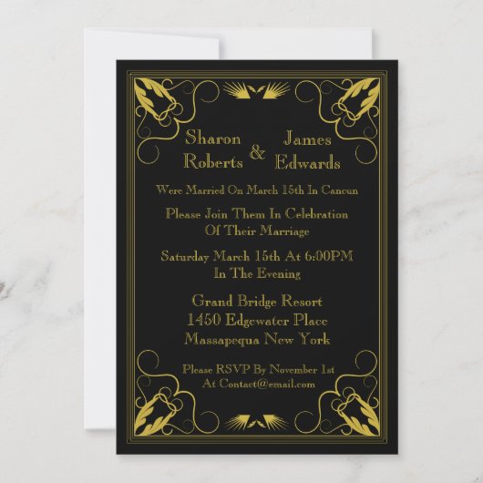 Black Gold  Post Wedding Invitation Kaart (Voorkant)