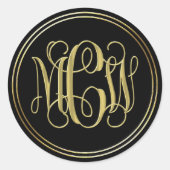 Black Gold Preppy Vine Script Monogram DIY BG Ronde Sticker (Voorkant)