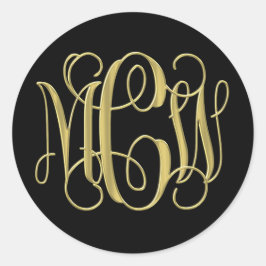 Black Gold Preppy Vine Script Monogram DIY BG Ronde Sticker