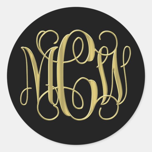 Black Gold Preppy Vine Script Monogram DIY BG Ronde Sticker (Voorkant)
