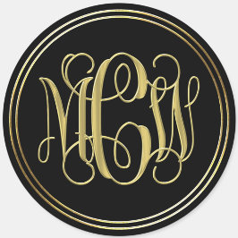 Black Gold Preppy Vine Script Monogram DIY BG Ronde Sticker
