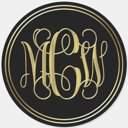 Black Gold Preppy Vine Script Monogram DIY BG Ronde Sticker