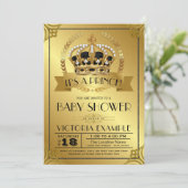 Black & Gold Prince Baby Shower Uitnodigingen (Staand voorkant)