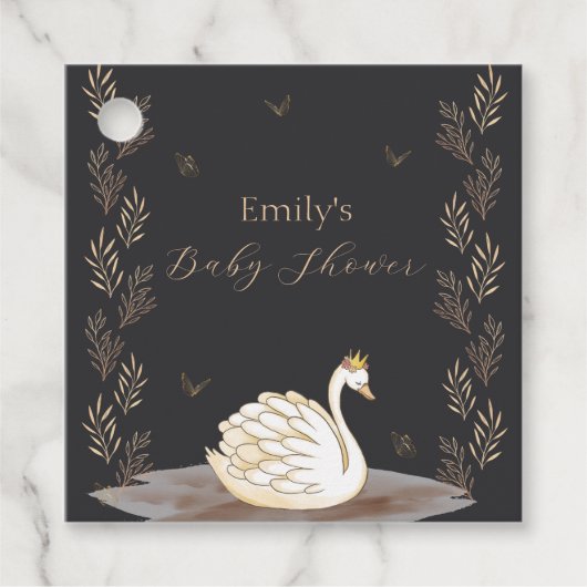 Black Gold Princess Swan Butterfly Baby shower Bedankjes Labels (Voorkant)