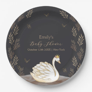 Black Gold Princess Swan Butterfly Baby shower Papieren Bordje