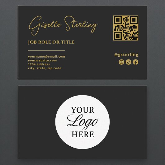 Black & Gold Professional Company Logo QR Code Visitekaartje