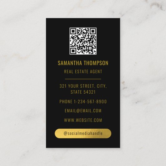 Black & Gold Professional Photo Real Estate Agent Visitekaartje (Achterkant)