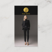 Black & Gold Professional Photo Real Estate Agent Visitekaartje (Voorkant)