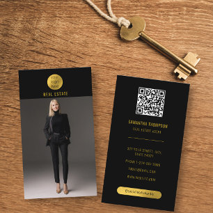 Black & Gold Professional Photo Real Estate Agent Visitekaartje