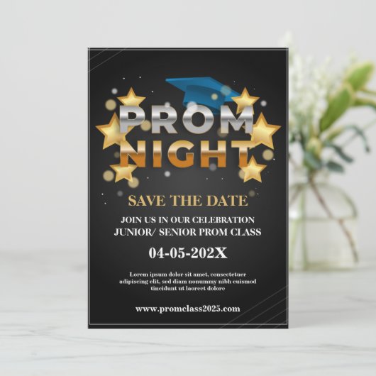 Black & Gold Prom Uitnodiging voor de Silver Party (Staand voorkant)