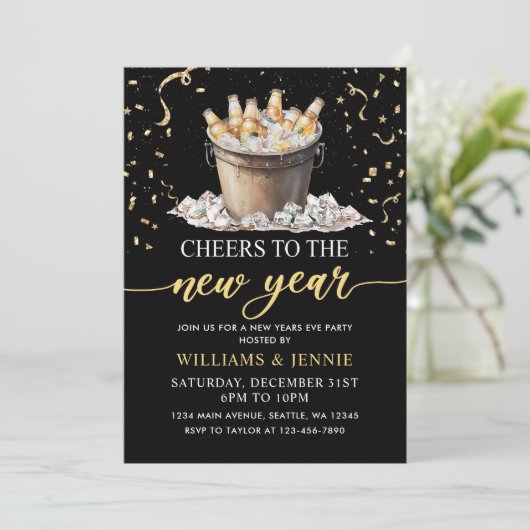 Black Gold proostt op oudejaarsavondfeest Kaart (Staand voorkant)