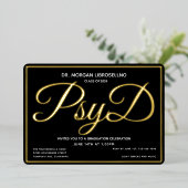 Black Gold PsyD-Afstuderen Folie Uitnodiging (Staand Voorkant)