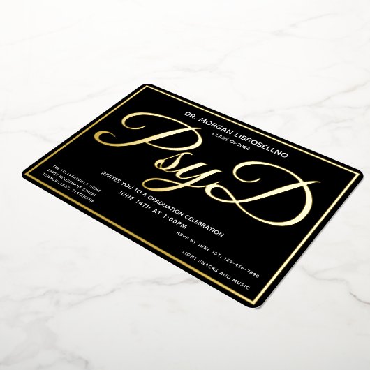 Black Gold PsyD-Afstuderen Folie Uitnodiging (Gedraaid)