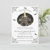 Black & Gold Pumpkin Masquarade Halloween Party Kaart (Staand voorkant)