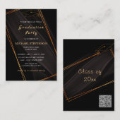 Black Gold QR Code Afstuderen Invitation Sjabloon (Voorkant / Achterkant)