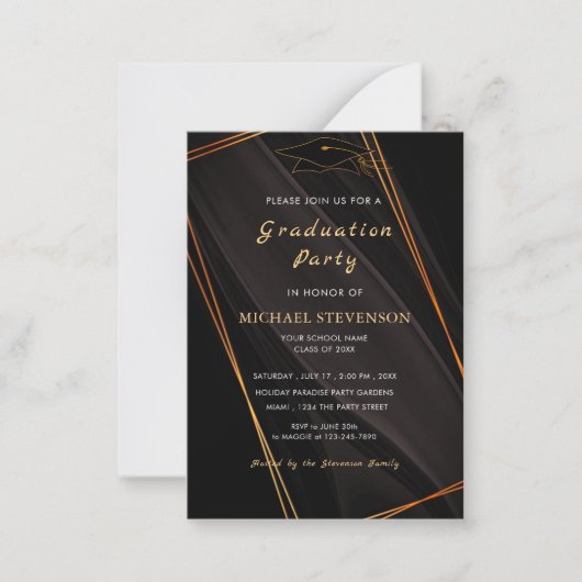 Black Gold QR Code Afstuderen Invitation Sjabloon (Voorkant)
